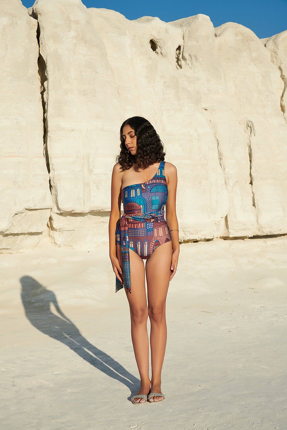 One Shoulder Belted Swimsuit - Cappadocia