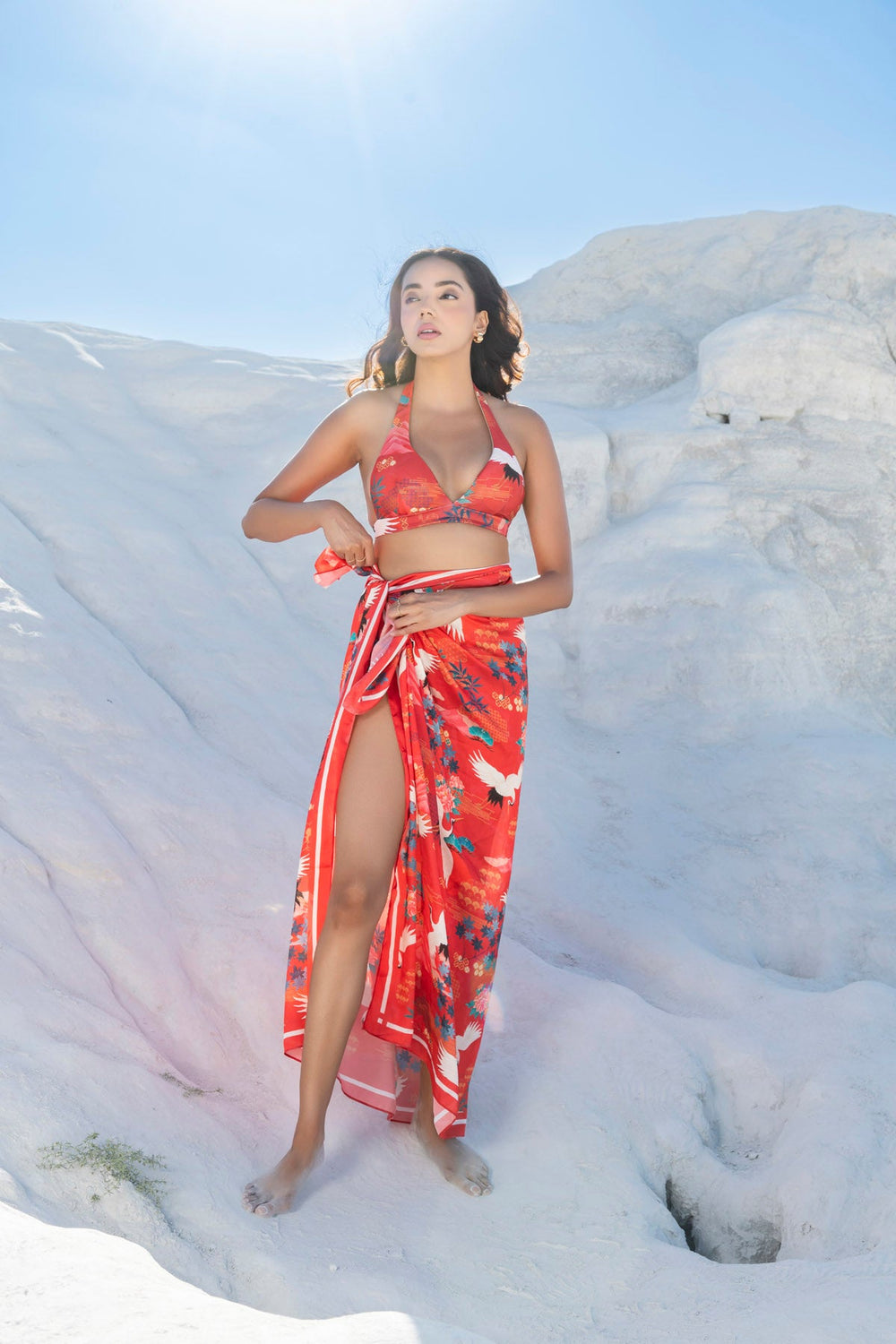 Playful Bikini Set paired with Beach Bum Sarong in Winter Solstice