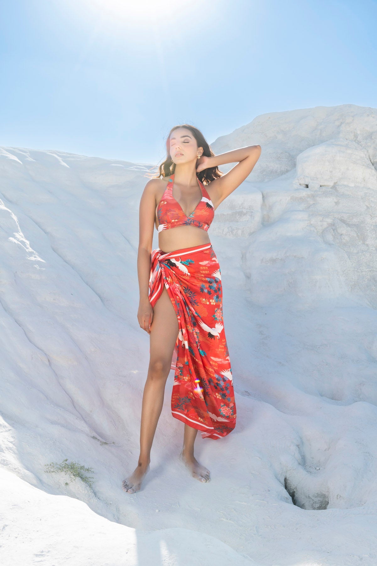 Playful Bikini Set paired with Beach Bum Sarong in Winter Solstice