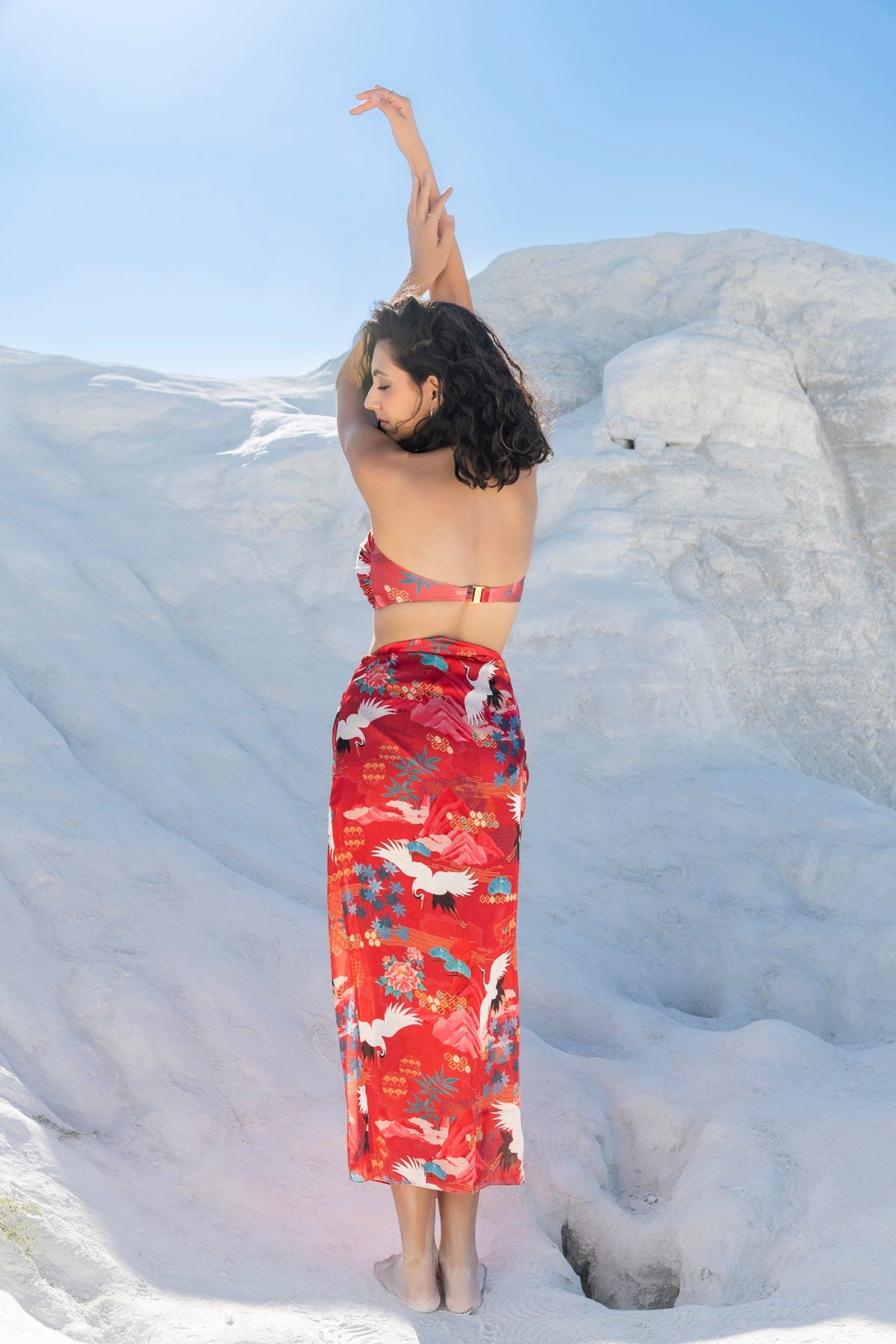 Twisted Bikini Set with Pleat Neat Skirt in Winter Solstice